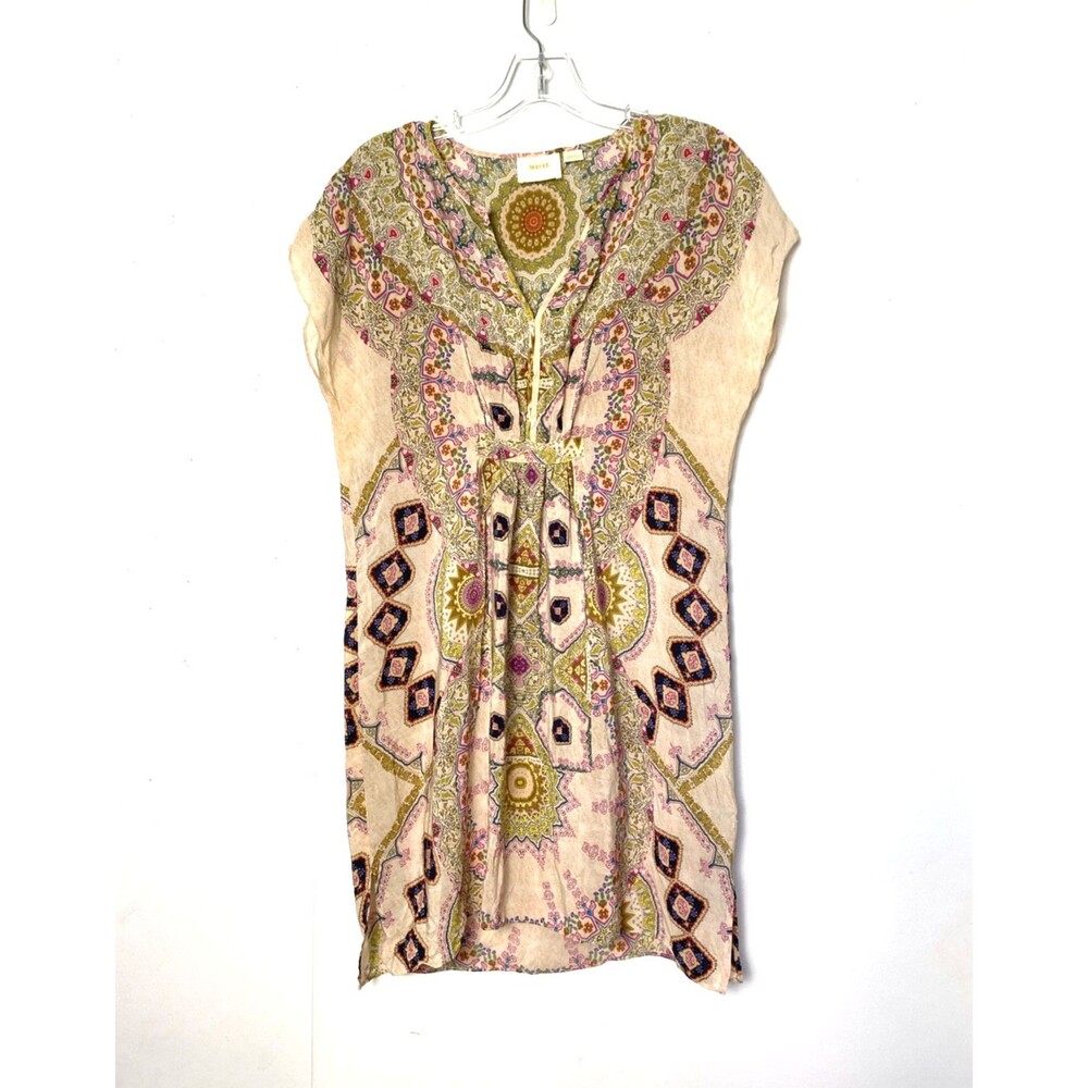 Maeve Knee Length Silk Dress Women’s Size S Beige Geometric Print Summer